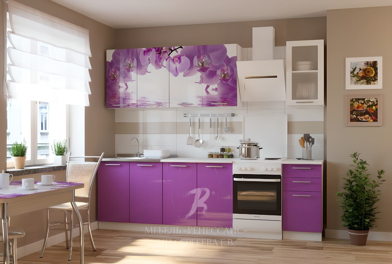 Купить кухонный комплект. Кухня Орхидея 2.0 БТС. Кухня Орхидея 2м Дисави. Кухонный гарнитур фиолетовый. Фиолетовая кухня.